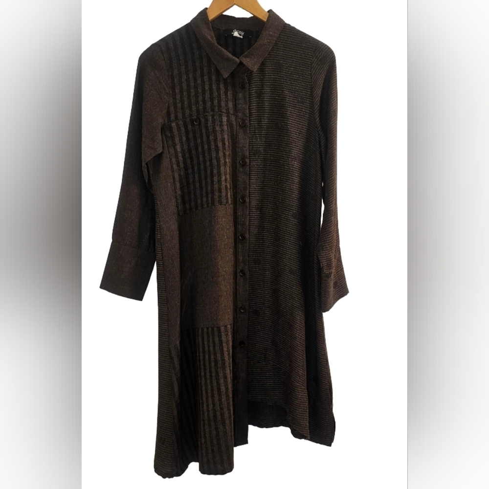 [EverSASSY] Duster Asymetrical Texture Shirt Dress Button Down Long Sleeve